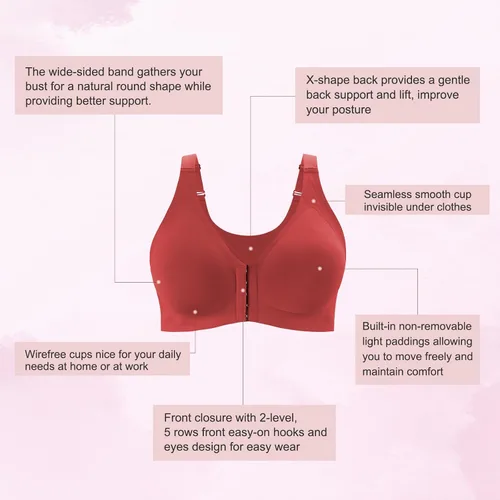 Vista 3 de Starmiss Sujetador de cierre frontal para mujer, sin costuras, cobertura completa, soporte de espalda, brasier de postura inalámbrico