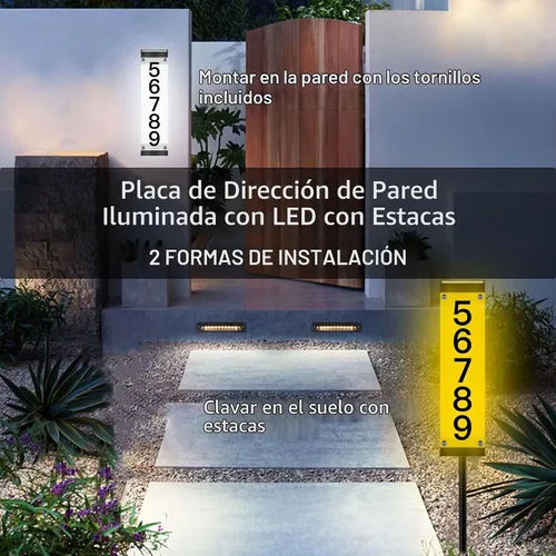 Vista 3 de Números solares de casa para exteriores, letrero de dirección solar iluminado placa números de dirección para casas, impermeable, LED, alimentado