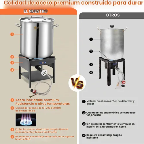 Vista 3 de ARC - Kit de cocción de mariscos de acero inoxidable de 100 cuartos de galón, quemador de propano de 200,000 BTU para cocinar al aire libre, olla