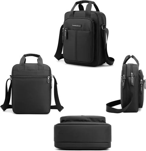 Vista 6 de Bolso bandolera de nailon para hombre, impermeable, casual, color negro, para trabajo, viajes, escuela, color negro, Negro