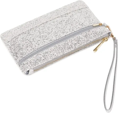 Vista 3 de Bolso de mano de noche brillante de plata para boda Bling Clutch bolso para fiesta