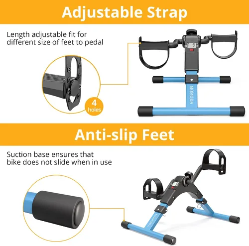 Vista 6 de Pedal ejercitador de piernas y brazos Bicicleta estática con monitor LCD plegable (negro/azul)
