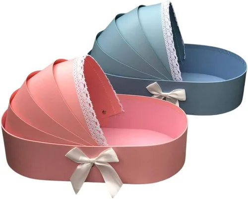 Vista 5 de UNIKPACKAGING Caja de regalo de estilo europeo de alta calidad, es una cesta floral para niño/niña para arreglos florales de estilo lujoso, (azul)