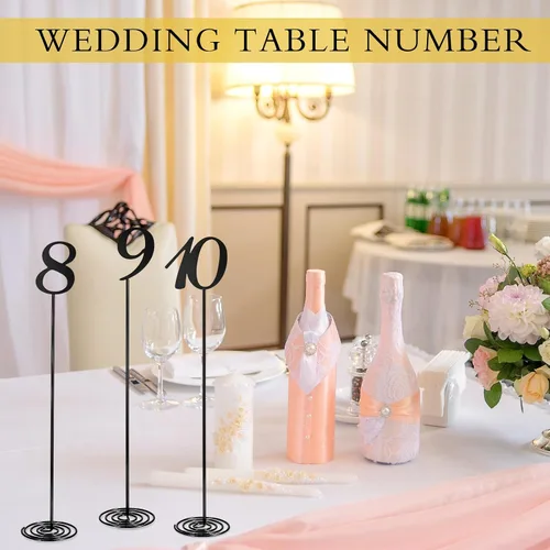 Vista 3 de Therwen 20 piezas Números de mesa de metal 1-20 Números de mesa para recepción de boda Figura de escritorio de acero inoxidable de 30 cm con base
