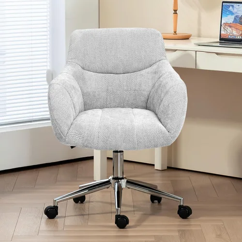 Vista 7 de Sillas de escritorio de oficina en casa, silla giratoria pequeña para computadora con ruedas, silla de tocador tapizada, silla de oficina