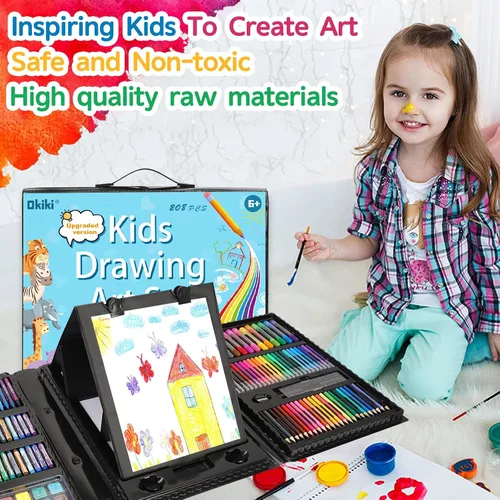 Vista 8 de Suministros de Arte, Set de Arte de 297 Piezas Kit de Dibujo para Niñas Niños Artistas, Caja de Regalo de Arte de Lujo con Caballete Plegable