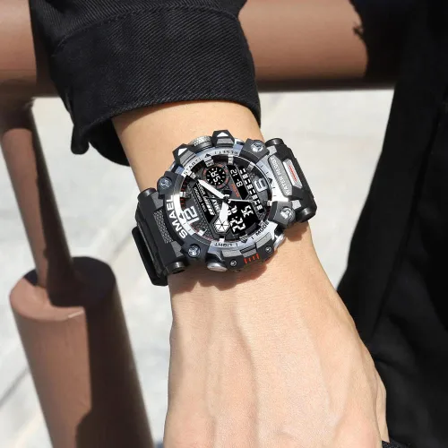 Vista 3 de Relojes de hombre para deportes al aire libre, reloj militar, resistente al agua, analógico-digital, multifunción, electrónico, con alarma LED