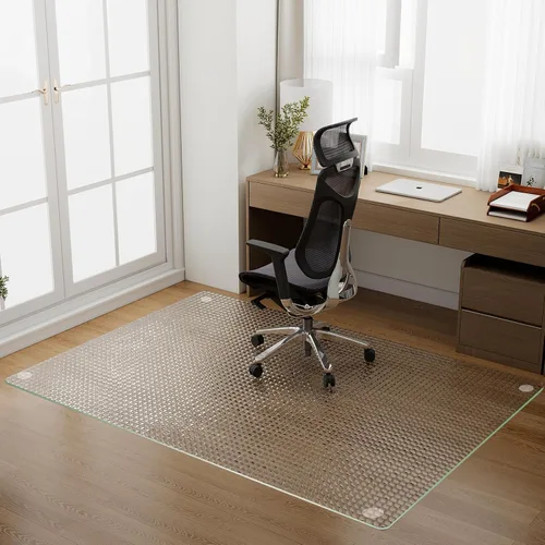 Vista 18 de GLSLAND Tapete de vidrio templado de 47 x 32 pulgadas para silla, protector de suelo resistente para alfombras y suelos duros, resistente a