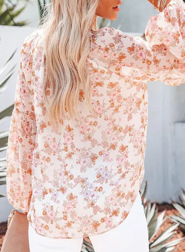 Vista 2 de SHEWIN - Blusas casuales, holgadas, de estilo bohemio, mangas largas, con cuello en V y estampado floral para mujer