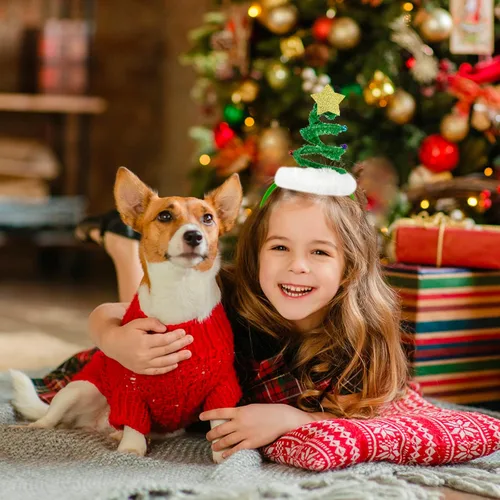 Vista 6 de Bnikion Mini diadema elástica para árbol de Navidad con estrella Papá Noel campana primavera espiral rojo verde