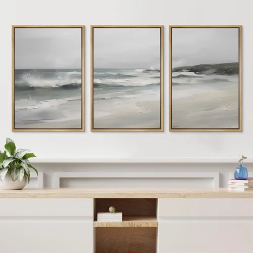 Vista 435 de wall26 Lienzo enmarcado para pared, juego de arte de acuarela pastel, paisaje rural, ilustraciones con formas abstractas, arte moderno, decorativo