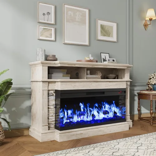 Vista 8 de Soporte de TV con chimenea para televisores de hasta 65", centro de entretenimiento con chimenea de 52" estilo rústico con chimenea eléctrica
