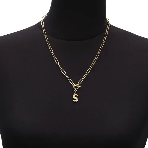 Vista 5 de Eben-Ezer Collar con inicial capital A-Z con cierre de palanca para mujer, collar con colgante de alfabeto dorado hiphop, cadena gruesa, collar
