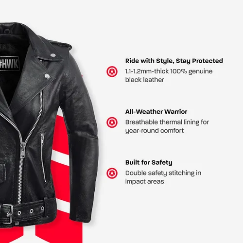 Vista 2 de HWK Brando - Chaqueta de cuero para motocicleta, para mujer, chaqueta de cuero genuino para montar en moto resistente al clima y al agua