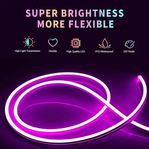 Vista 3 de Luces de tira de neón L8star, luces de cuerda de neón LED de 32.8 pies/10m con control remoto APP, luces de tira de neón LED flexibles impermeables
