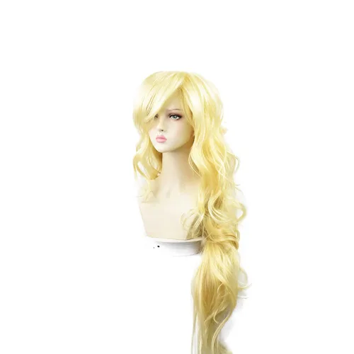 Vista 4 de Furimmer Demon Slayer Douma Peluca de cosplay rubia larga rizada con gorras Kimetsu No Yaiba Pelucas de anime para hombres y niños, Halloween