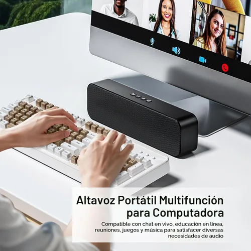 Vista 5 de Altavoces de computadora para PC de escritorio, altavoz Bluetooth recargable, barra de sonido de computadora pequeña con estéreo y graves, entrada