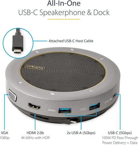 Vista 6 de StarTech - Base de altavoz USB-C, 4K 60Hz HDMI o VGA con 100 W PD, concentrador USB