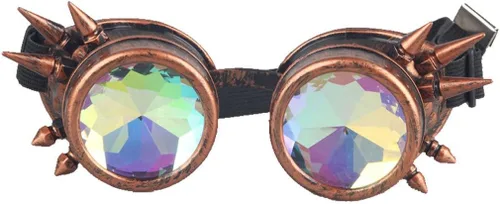 Vista 18 de FUT Gafas Steampunk con pinchos arcoíris ABS, lentes de caleidoscopio rave, soldadura cibernética, gótico, cosplay, vintage