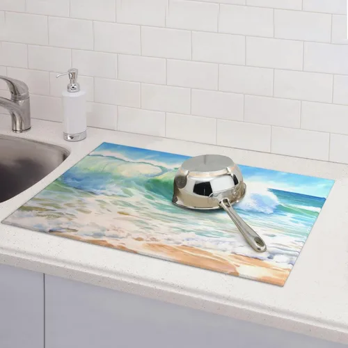 Vista 7 de Alfombrillas grandes de secado de platos para encimera de cocina, tapete de secado de cocina de microfibra, almohadilla de drenaje XL, tapete Playa