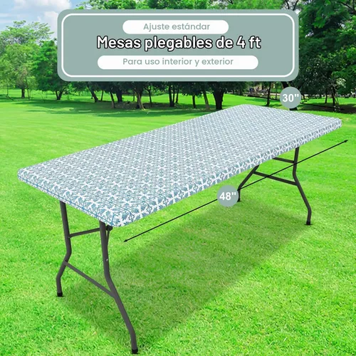 Vista 7 de Misaya - Mantel de vinilo rectangular, mantel elástico con respaldo de franela, 100% impermeable, cubierta de plástico para mesas plegables de 4 Aqua