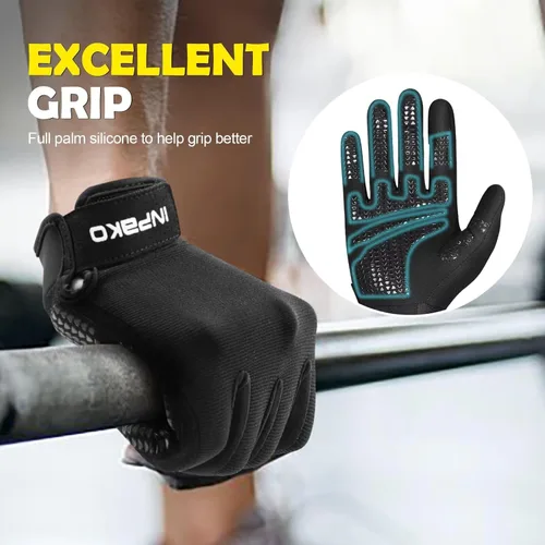Vista 2 de Guantes de entrenamiento para hombres y mujeres, ligeros, con agarre de palma completa, acolchados, guantes de gimnasio para levantamiento de pesas
