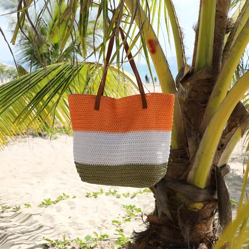 Vista 66 de Bolso grande de paja para mujer, tejido de ratán, bolso de playa de verano, a rayas