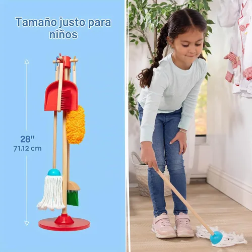 Vista 3 de Melissa & Doug Let's Play House ¡Quitar el polvo! ¡Barrer! ¡Trapear! Set de 6 piezas.