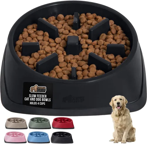Vista 32 de GORILLA GRIP® Cuencos patentados de alimentación lenta sin BPA, juguete interactivo para perros y gatos, enriquecimiento de entrenamiento Beige