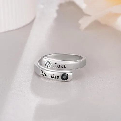 Vista 2 de Let ThemJust BreatheFaith Over Fear Anillo de plata de ley 925, regalo inspirador para mujeres y hombres, envoltura curativa, abierto, ajustable