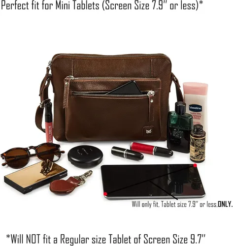 Vista 5 de Bolso cruzados pequeño y cartera de cuero auténtico granulado suave, bolso de hombro cruzado tipo bandolera de calidad prémium y triple cremallera