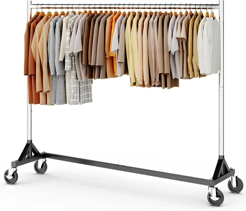 Vista 22 de HOKEEPER Perchero Z con capacidad para 500 libras, resistente perchero de ropa comercial para colgar ropa con ruedas, estante Z portátil
