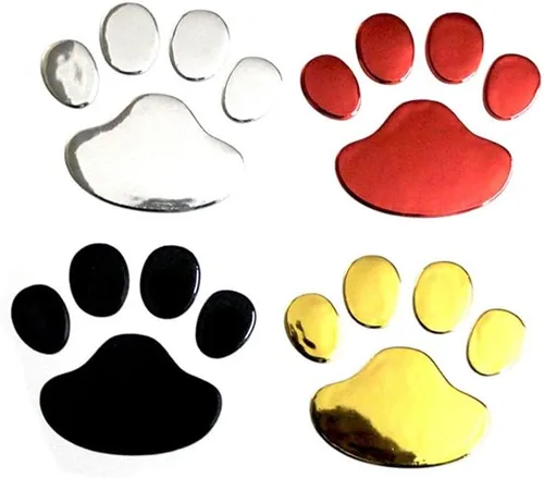 Vista 2 de 2 calcomanías cromadas 3D de huella de perro para automóvil, emblema de automóvil, calcomanías creativas con estampado de patas, calcomanías