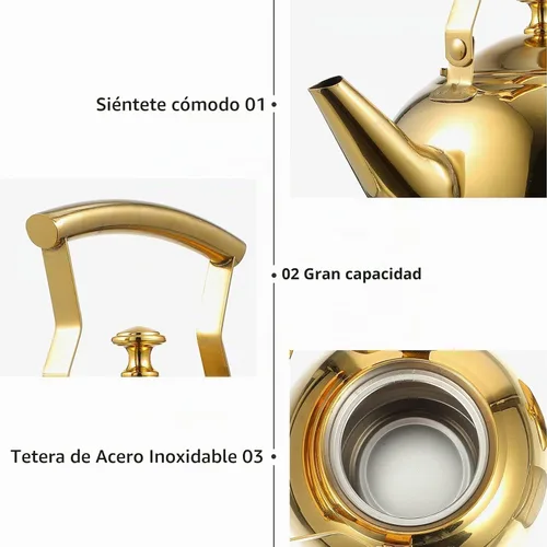Vista 3 de DOITOOL - Tetera de acero inoxidable con taza de filtro incorporada, color dorado