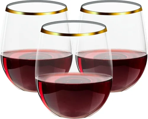 Vista 9 de FOCUSLINE Paquete de 32 copas de vino de plástico sin tallo, vasos de vino desechables transparentes de 12 onzas, copas de vino de plástico