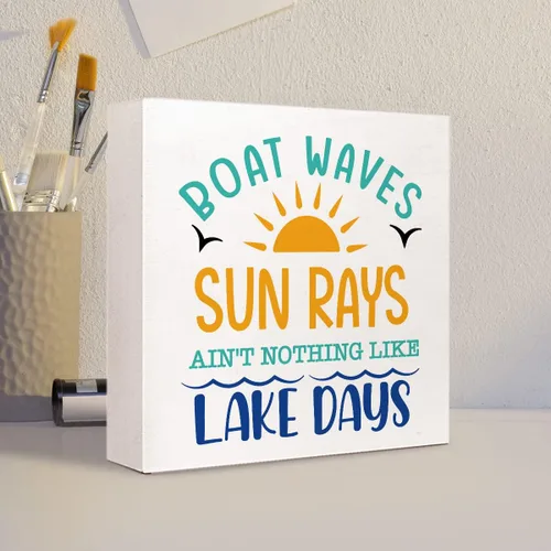 Vista 4 de Boat Waves Sun Rays ain't Nothing Like Lake Days - Placa de madera rústica de lago, decoración de escritorio, retro, cabaña de lago, hogar, madera