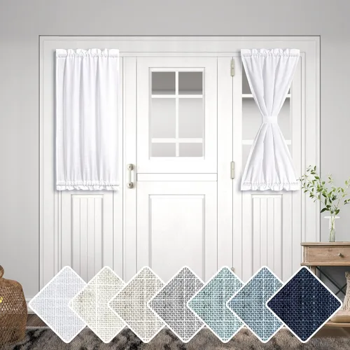 Vista 19 de KOUFALL Cortina de puerta francesa, persianas de lino para cubrir ventanas, 1 panel, 25 x 72 pulgadas de largo, color azul piedra