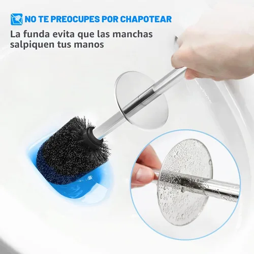 Vista 3 de Juego de escobilla de inodoro y soporte, 2 unidades, escobilla de inodoro con mango largo de acero inoxidable 304, cepillo de inodoro para baño Negro
