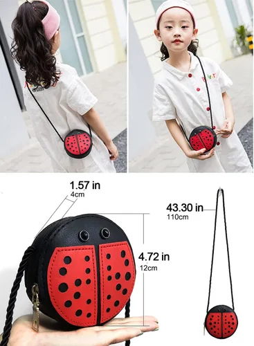 Vista 4 de Bolso de mariquita para niñas pequeñas, mini bolso cruzado de piel sintética, monedas, juguetes de mariquita para niños y niñas, regalo