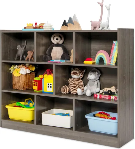Vista 13 de Costzon Estantería de 2 estantes para niños, organizador de almacenamiento de juguetes de madera para libros y juguetes, estantería Montessori de 5
