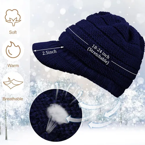 Vista 2 de Gorro de punto de invierno para mujer, gorro de invierno para mujer, gorro holgado con visera, gorro cálido con calavera de Newsboy