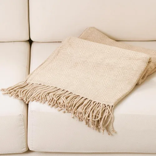 Vista 2 de NOVICA Manta de mezcla de alpaca tejida a mano, color beige, "Sandy Passion
