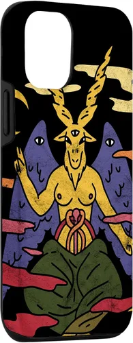 Vista 3 de Funda punk gótica para iPhone 15 Baphomet Psychedelic Satan Antichrist