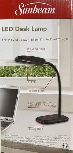 Vista 3 de SUNBEAM Lámpara de escritorio LED de cuello flexible Luz ajustable Energy Star Negro