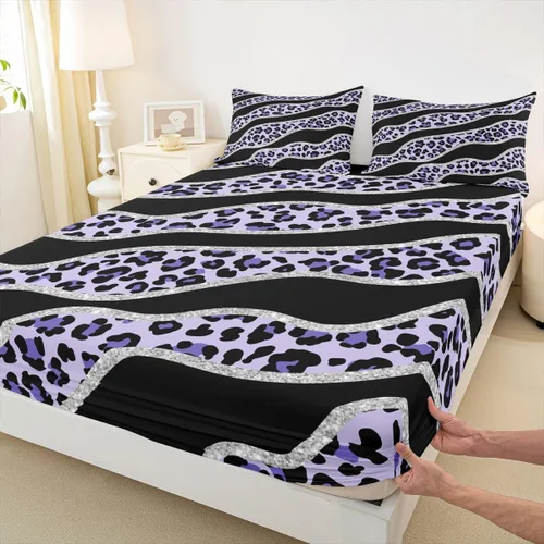 Vista 11 de Erosebridal Sábanas de cama de guepardo, sábana bajera con estampado de leopardo, tamaño individual, sábanas de rayas marrones, funda de cama