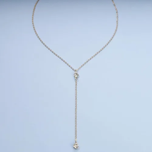 Vista 4 de TseanYi Collar de cadena de gota de cristal, collar con colgante de punto de diamantes de imitación, collares Lariat, joyería bohemia para mujeres