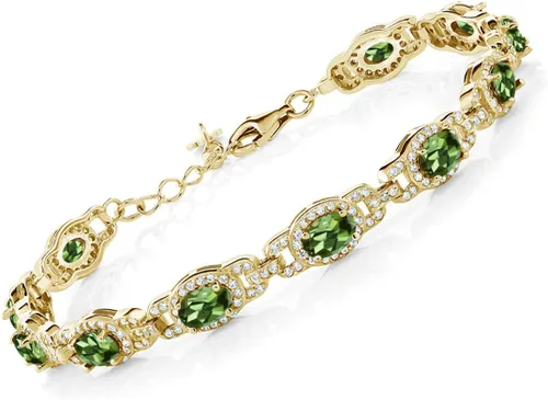 Vista 23 de Gem Stone King Oval Halo Gemstone Tennis Bracelet Nano Esmeralda