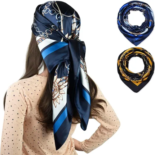 Vista 55 de corciova - Bufanda cuadrada grande para mujer, diadema sedosa para cabello rizado, lazo para dormir por la noche, bandana a la moda, 35 x 35
