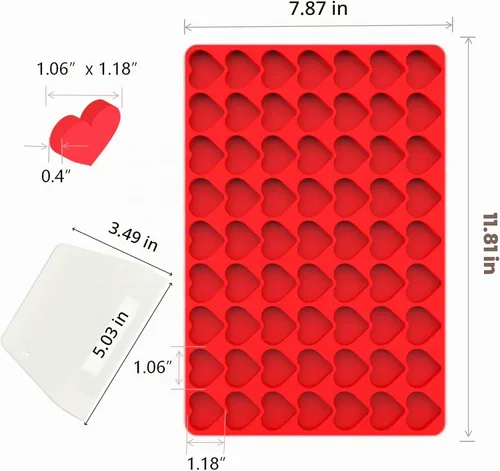 Vista 6 de Moldes de silicona con forma de corazón para gomitas, dulces, chocolate, pequeños moldes caseros con raspador (1 unidad de corazón)