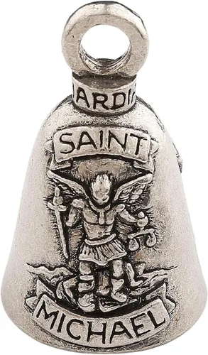 Vista 12 de Guardian Bell Campana religiosa de buena suerte con llavero y bolsa de regalo de terciopelo negro Campana de motocicleta Peltre sin plomo